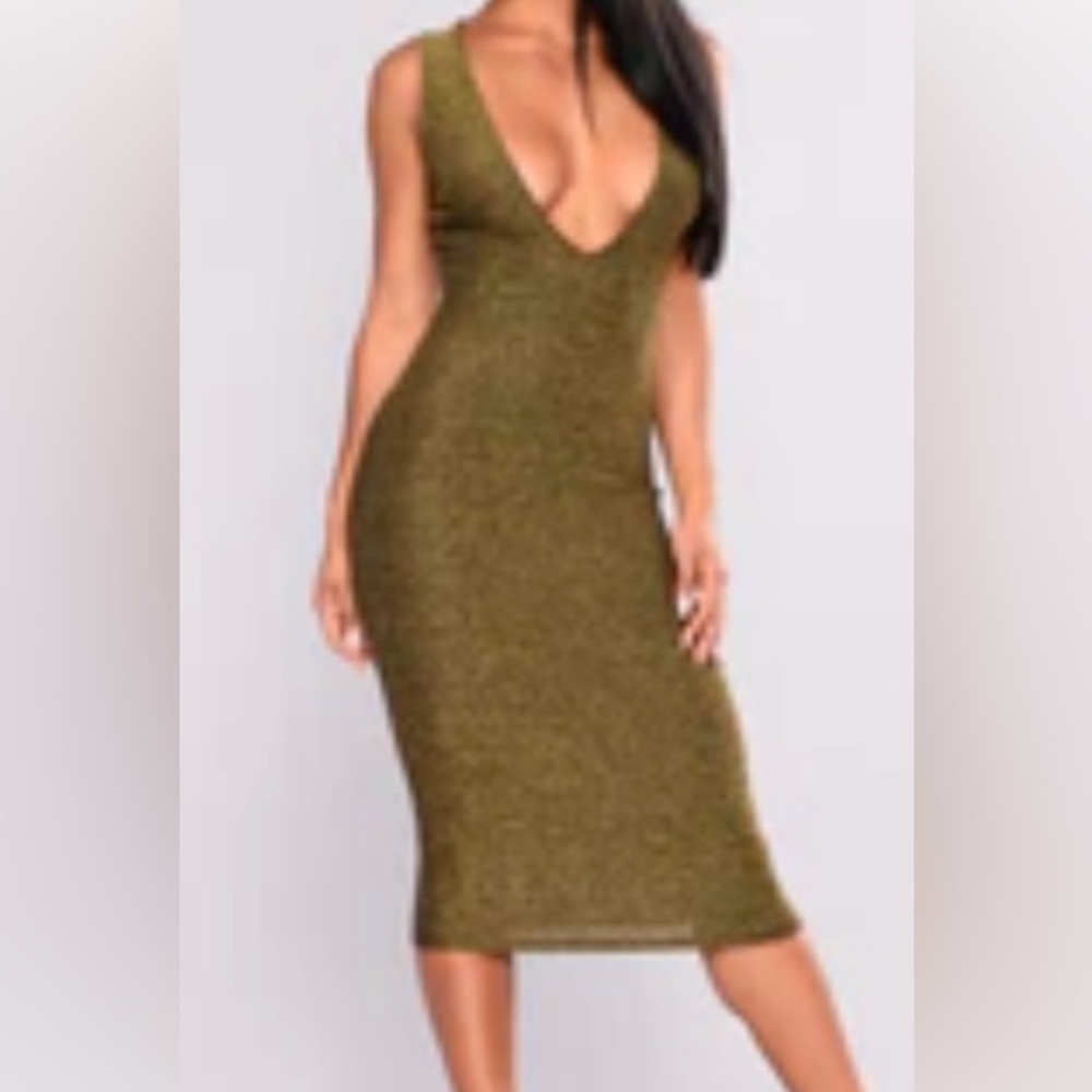 Gold deep v neck fashion nova dress